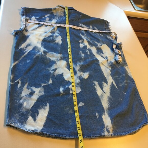 Sports Gallery Sleeveless Denim Shirt Mens XL Button-Down Bleached Grunge Biker - Picture 6 of 8